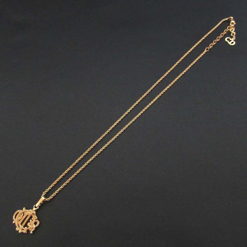 Christian DIOR Emblem Logo Necklace Pendant GP Gold Color Women's Used