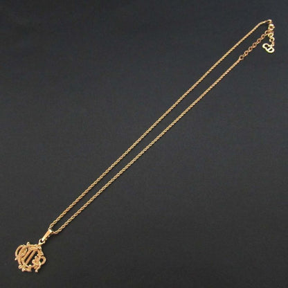 Christian DIOR Emblem Logo Necklace Pendant GP Gold Color Women's Used
