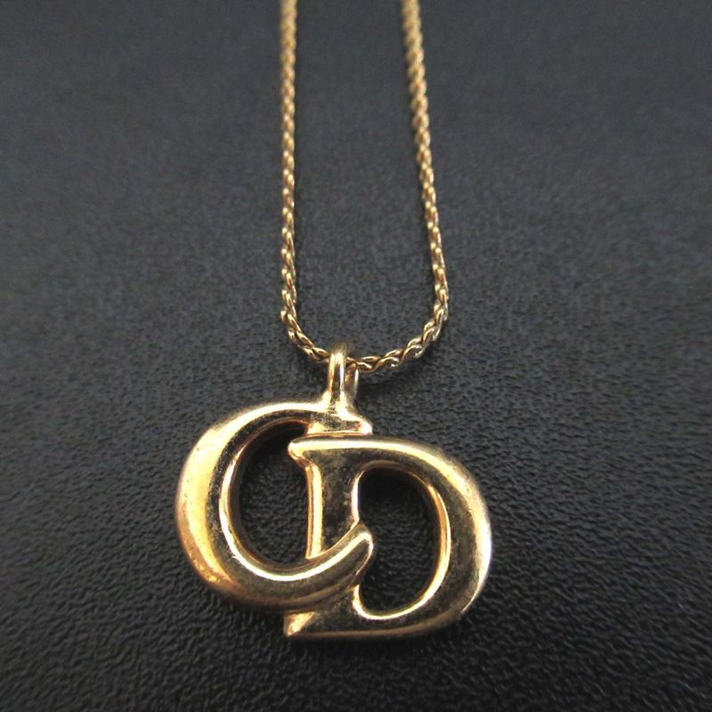Good Christian DIOR GP CD Logo Necklace Gold Color Ladies Used