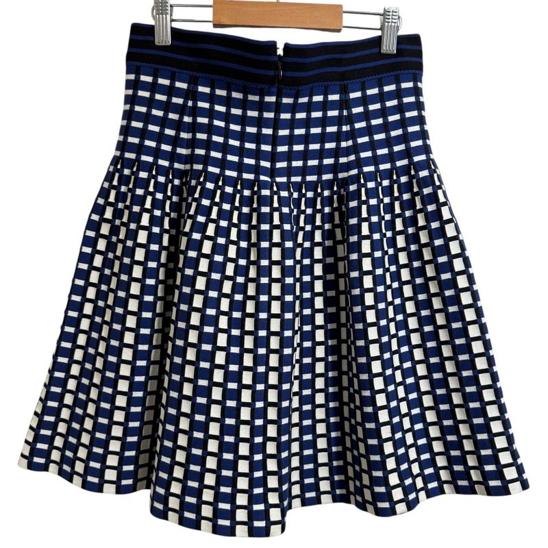 Prada Plaid Knit Flared Skirt 38 Blue X White Women's Used