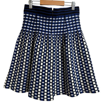 Prada Plaid Knit Flared Skirt 38 Blue X White Women's Used