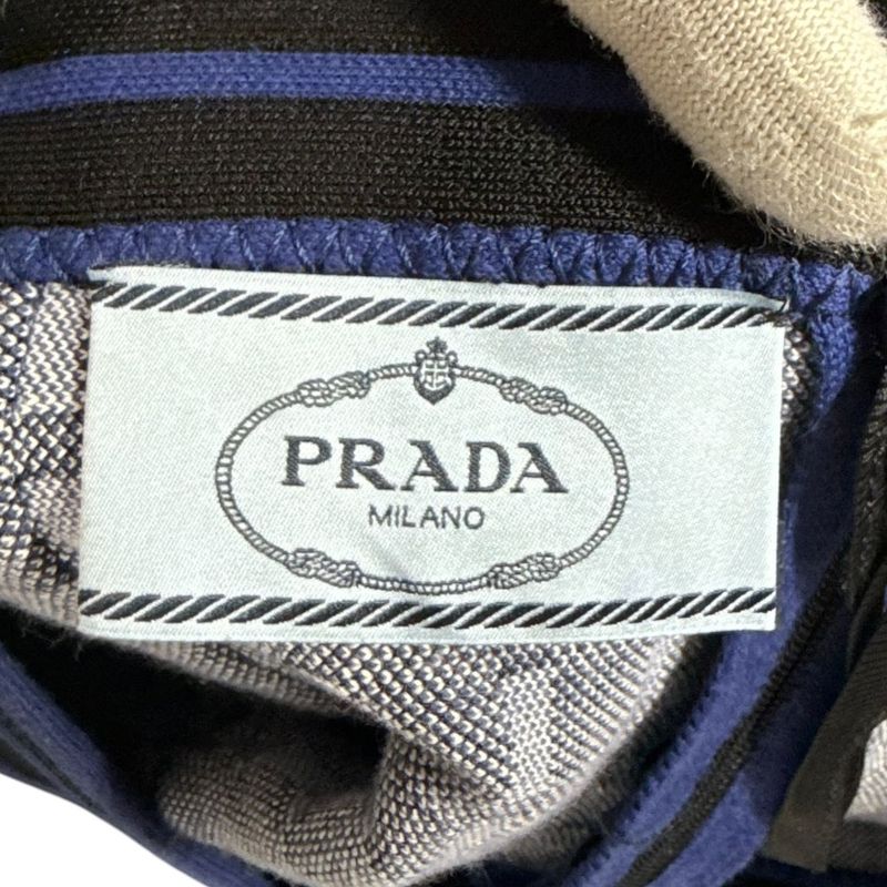 Prada Plaid Knit Flared Skirt 38 Blue X White Women's Used