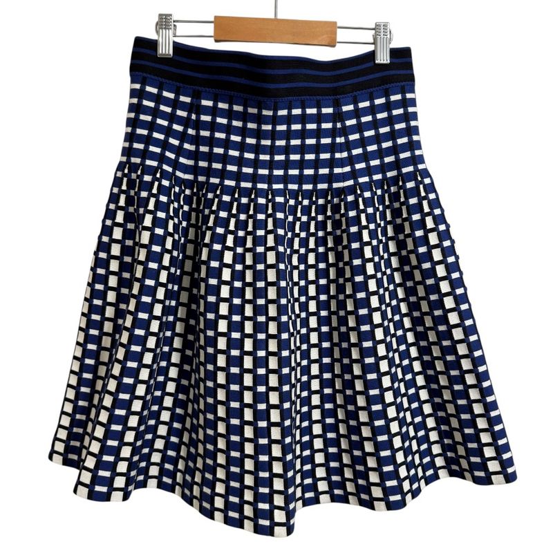 Prada Plaid Knit Flared Skirt 38 Blue X White Women's Used