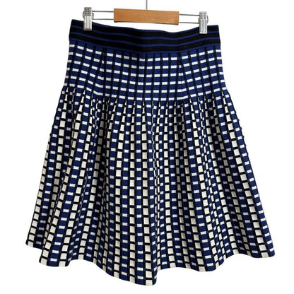 Prada Plaid Knit Flared Skirt 38 Blue X White Women's Used