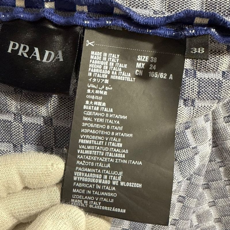 Prada Plaid Knit Flared Skirt 38 Blue X White Women's Used