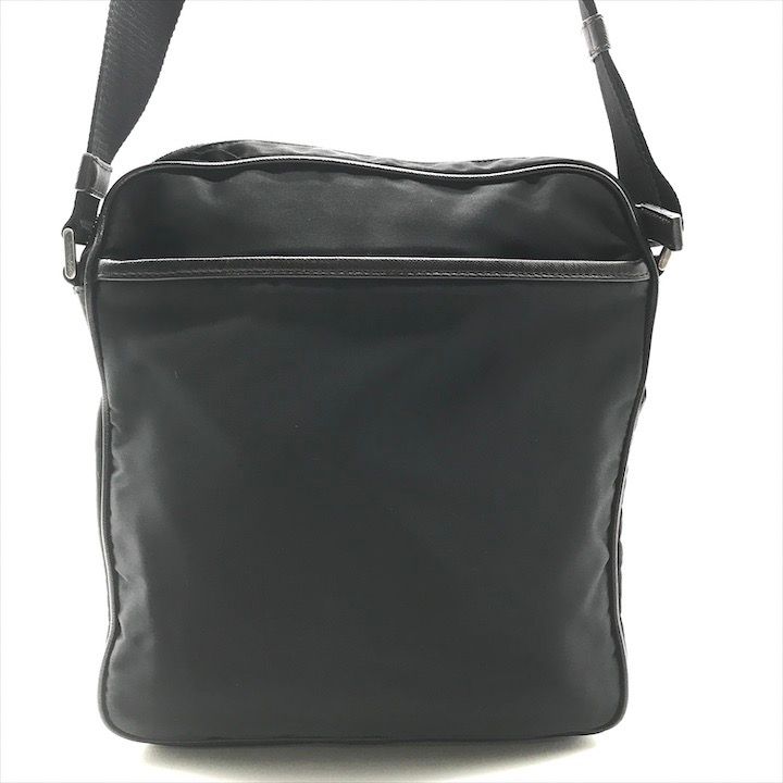 Prada Nylon Tessuto Leather Logo Triangle Shoulder Bag Black