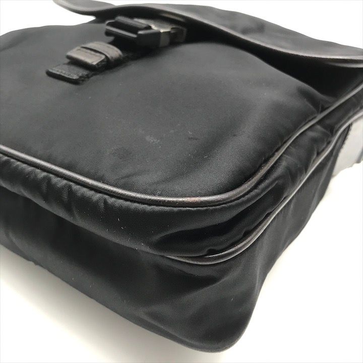 Prada Nylon Tessuto Leather Logo Triangle Shoulder Bag Black