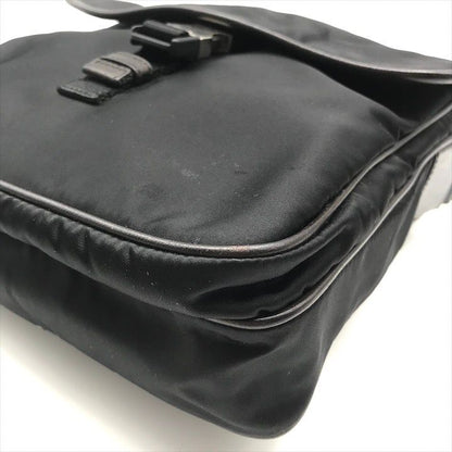 Prada Nylon Tessuto Leather Logo Triangle Shoulder Bag Black