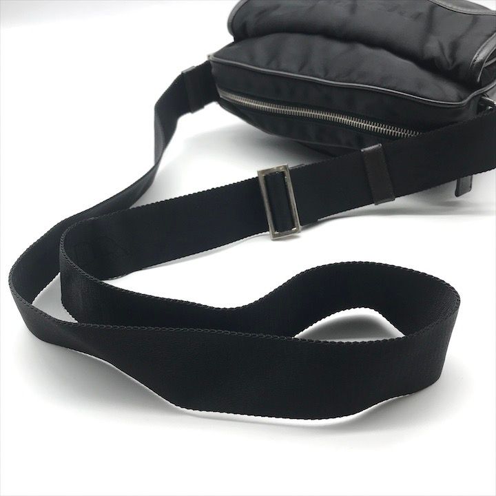Prada Nylon Tessuto Leather Logo Triangle Shoulder Bag Black