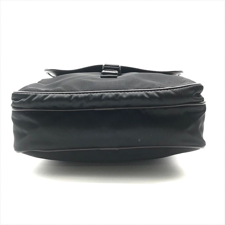 Prada Nylon Tessuto Leather Logo Triangle Shoulder Bag Black