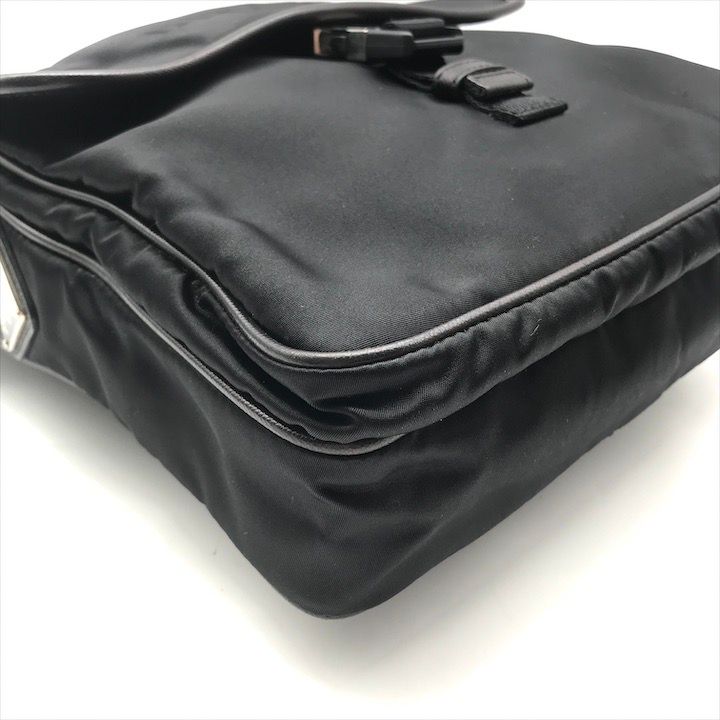 Prada Nylon Tessuto Leather Logo Triangle Shoulder Bag Black