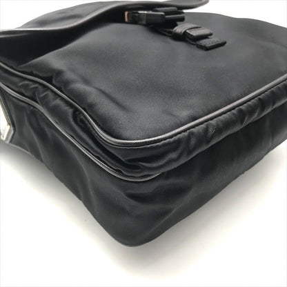Prada Nylon Tessuto Leather Logo Triangle Shoulder Bag Black