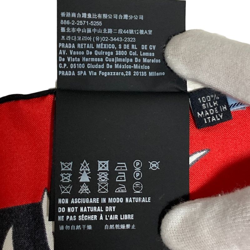 Prada Aloha Print Large Silk Scarf Black Ladies Used