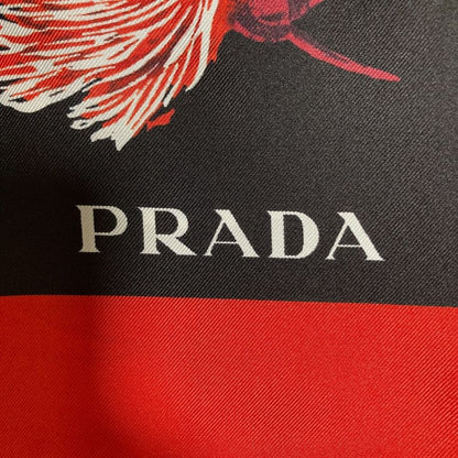 Prada Aloha Print Large Silk Scarf Black Ladies Used