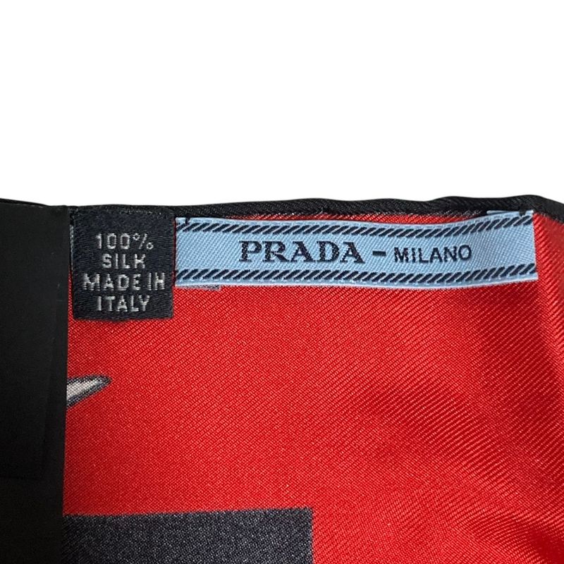 Prada Aloha Print Large Silk Scarf Black Ladies Used