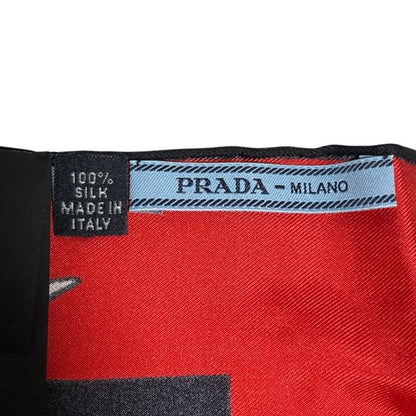 Prada Aloha Print Large Silk Scarf Black Ladies Used