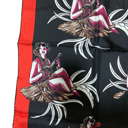 Prada Aloha Print Large Silk Scarf Black Ladies Used