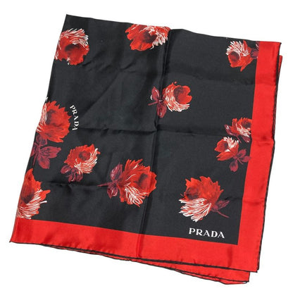 Prada Aloha Print Large Silk Scarf Black Ladies Used