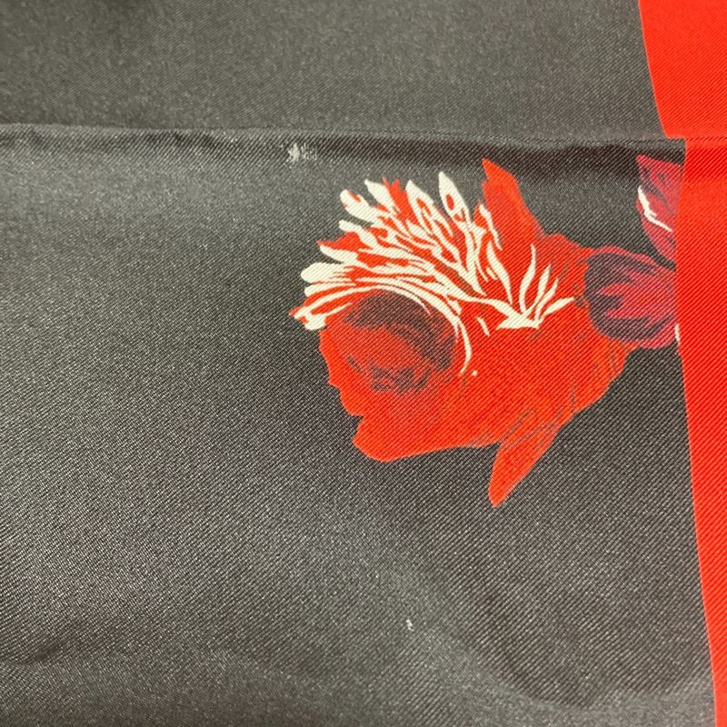 Prada Aloha Print Large Silk Scarf Black Ladies Used