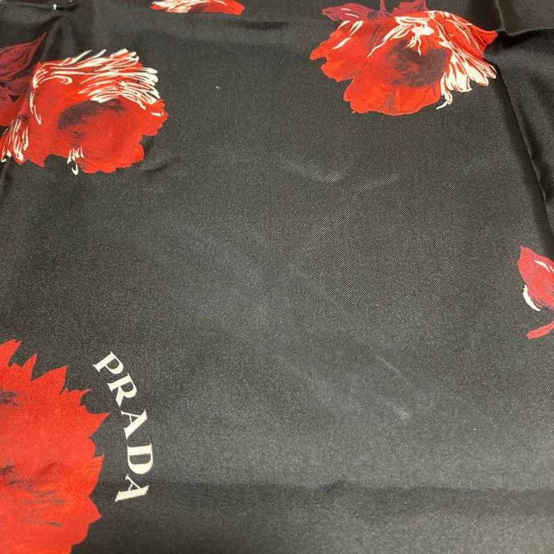 Prada Aloha Print Large Silk Scarf Black Ladies Used