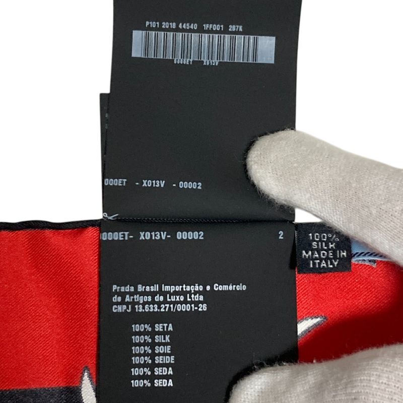 Prada Aloha Print Large Silk Scarf Black Ladies Used