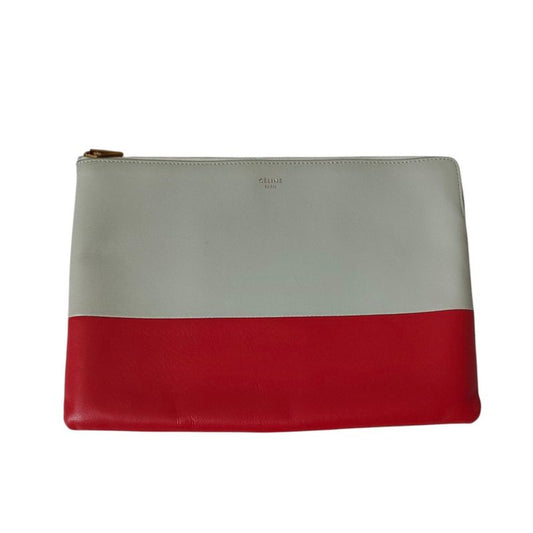 Celine Phoebe Period Bicolor Leather Clutch Bag Gray and Red Ladies Used