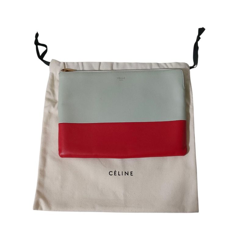 Celine Phoebe Period Bicolor Leather Clutch Bag Gray and Red Ladies Used