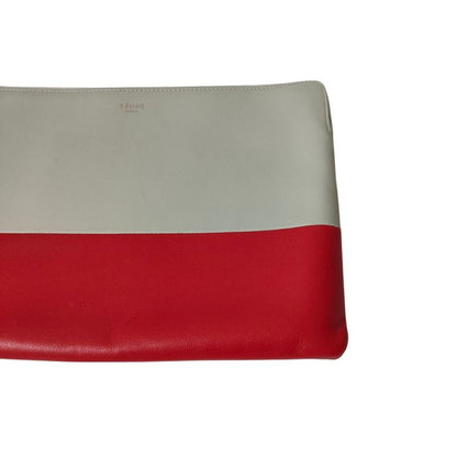 Celine Phoebe Period Bicolor Leather Clutch Bag Gray and Red Ladies Used