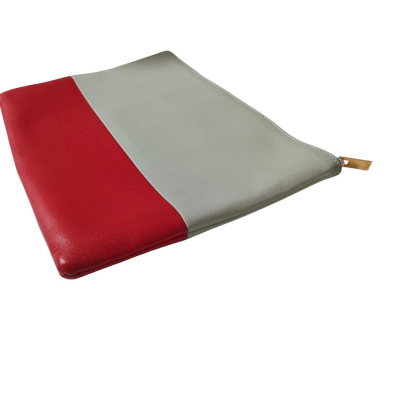 Celine Phoebe Period Bicolor Leather Clutch Bag Gray and Red Ladies Used