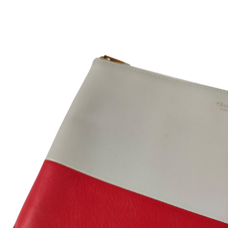 Celine Phoebe Period Bicolor Leather Clutch Bag Gray and Red Ladies Used