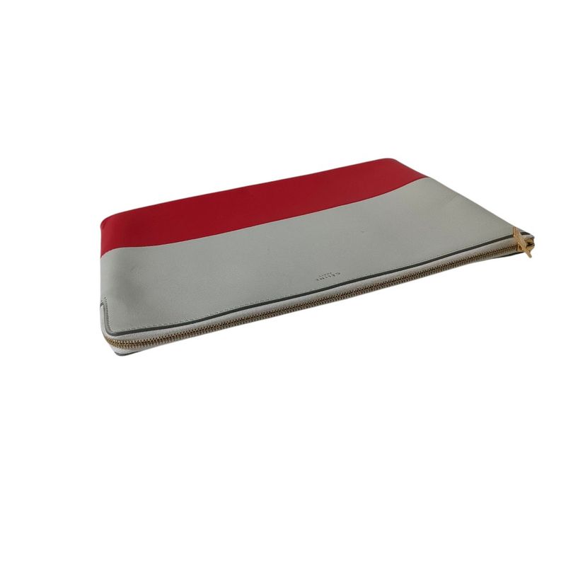 Celine Phoebe Period Bicolor Leather Clutch Bag Gray and Red Ladies Used