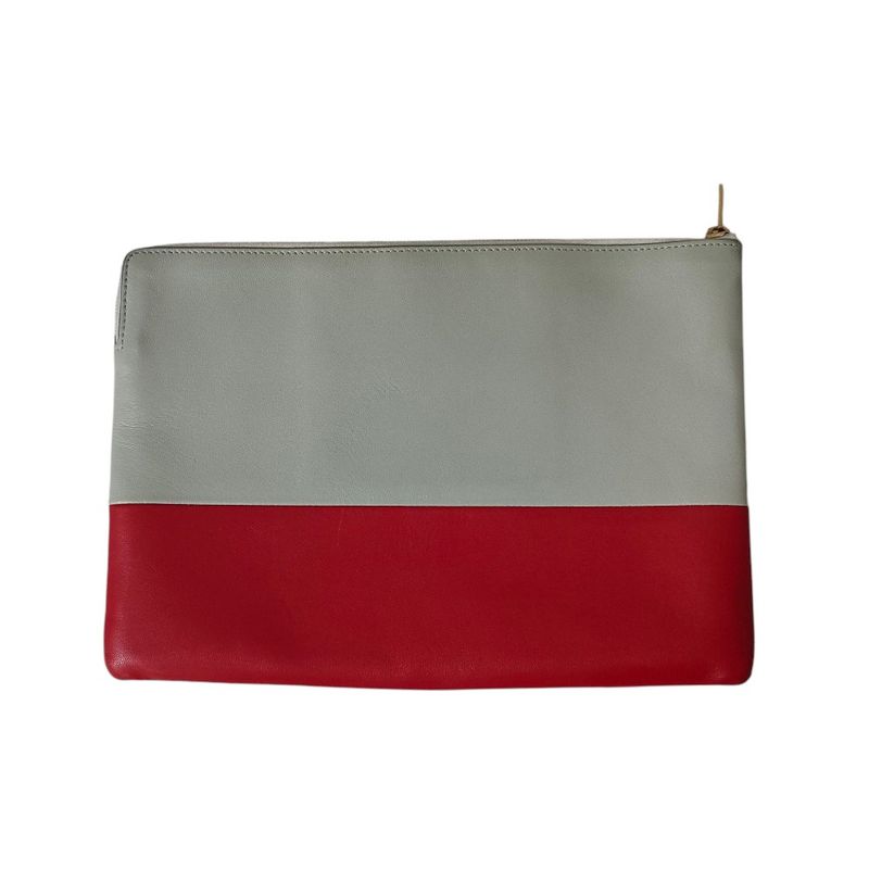 Celine Phoebe Period Bicolor Leather Clutch Bag Gray and Red Ladies Used