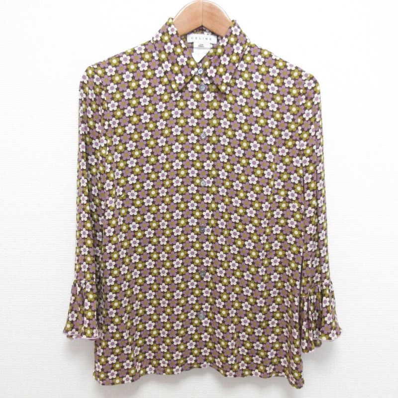 Celine Flower Print Silk Shirt Size 38 Purple Women's Used