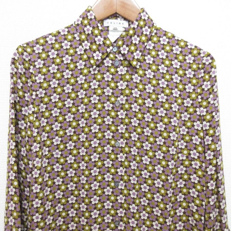 Celine Flower Print Silk Shirt Size 38 Purple Women's Used
