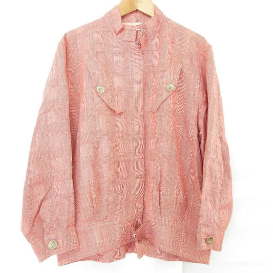 Good Christian Dior Vintage Check Stand Collar Jacket M Size Red Ladies