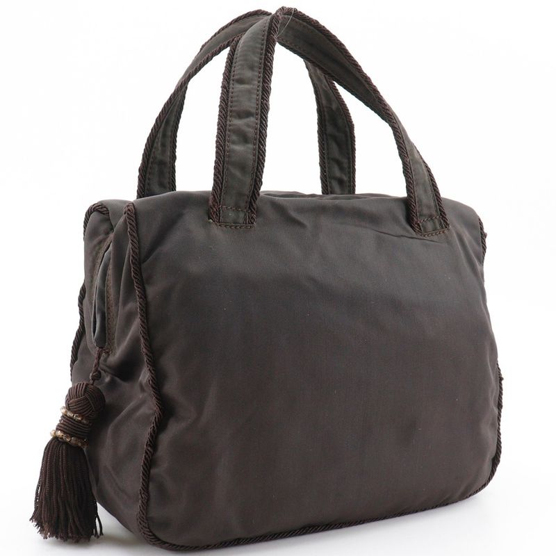 Prada Beaded Logo B3763 Nylon Brown Ladies Handbag