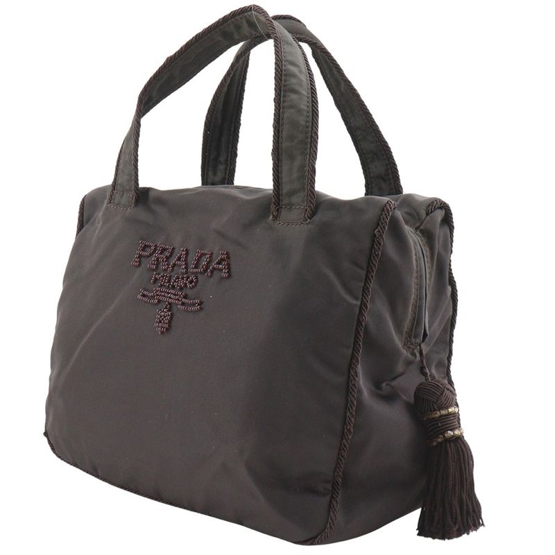 Prada Beaded Logo B3763 Nylon Brown Ladies Handbag