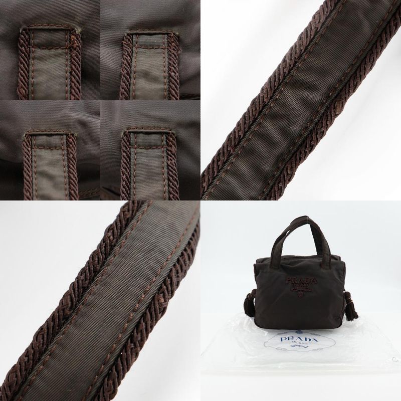 Prada Beaded Logo B3763 Nylon Brown Ladies Handbag