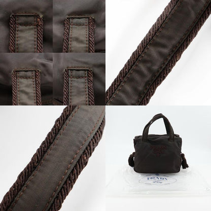 Prada Beaded Logo B3763 Nylon Brown Ladies Handbag