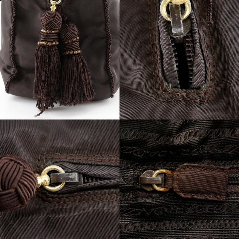 Prada Beaded Logo B3763 Nylon Brown Ladies Handbag