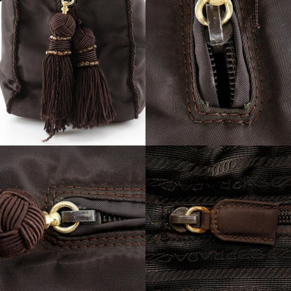 Prada Beaded Logo B3763 Nylon Brown Ladies Handbag