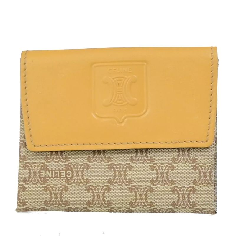 Celine Macadam Coin Case Mini Wallet Yellow Beige Leather 08bs030