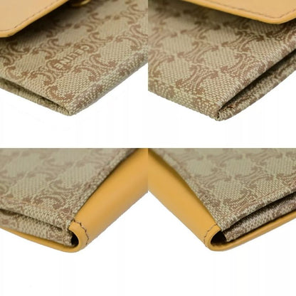 Celine Macadam Coin Case Mini Wallet Yellow Beige Leather 08bs030