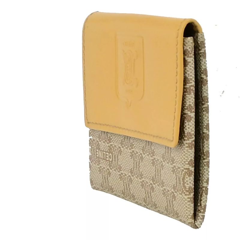 Celine Macadam Coin Case Mini Wallet Yellow Beige Leather 08bs030