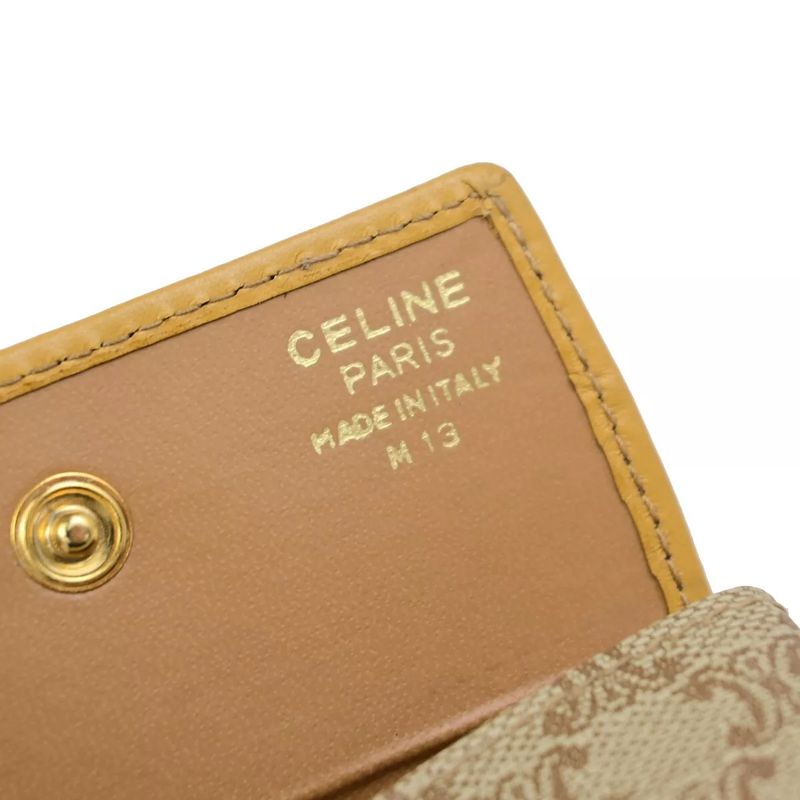 Celine Macadam Coin Case Mini Wallet Yellow Beige Leather 08bs030