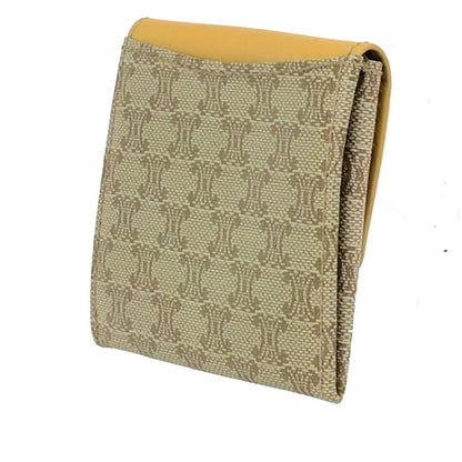 Celine Macadam Coin Case Mini Wallet Yellow Beige Leather 08bs030