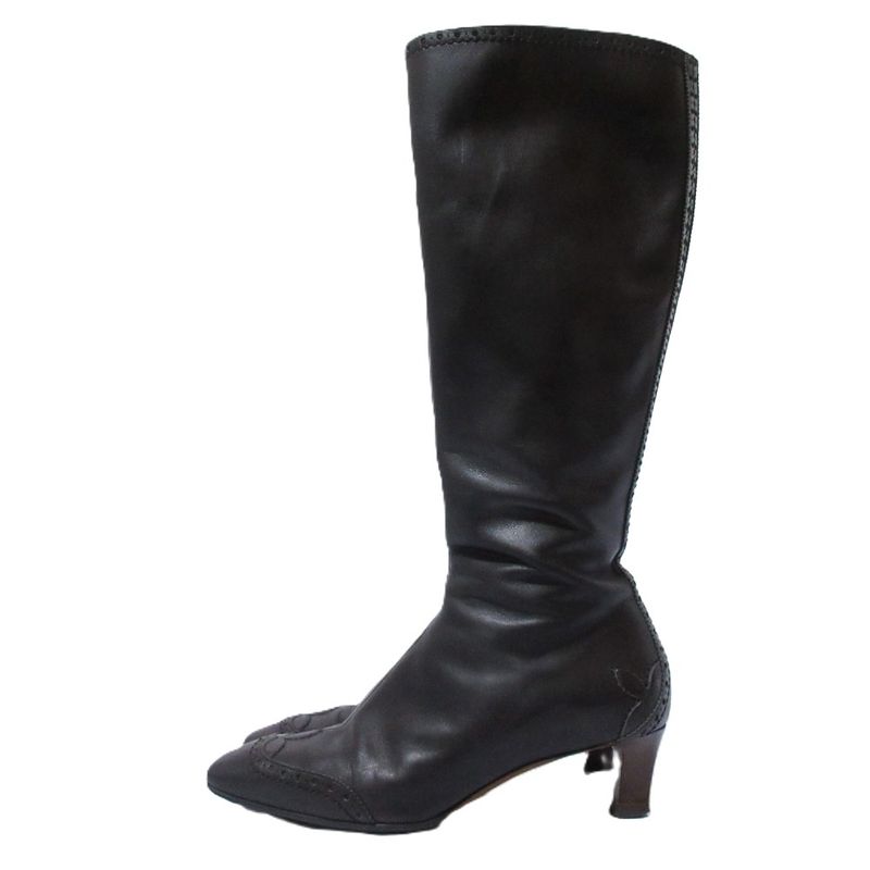 Louis Vuitton Leather Square Toe Side Zip Low Heel Long Boots Size 36 Approx