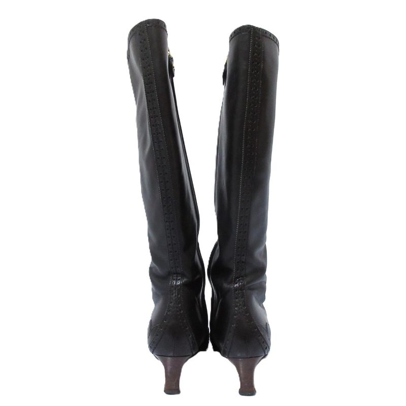 Louis Vuitton Leather Square Toe Side Zip Low Heel Long Boots Size 36 Approx