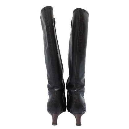 Louis Vuitton Leather Square Toe Side Zip Low Heel Long Boots Size 36 Approx