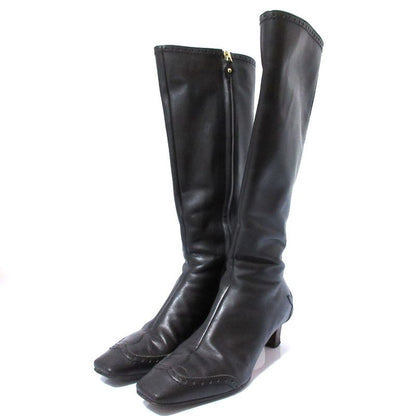 Louis Vuitton Leather Square Toe Side Zip Low Heel Long Boots Size 36 Approx